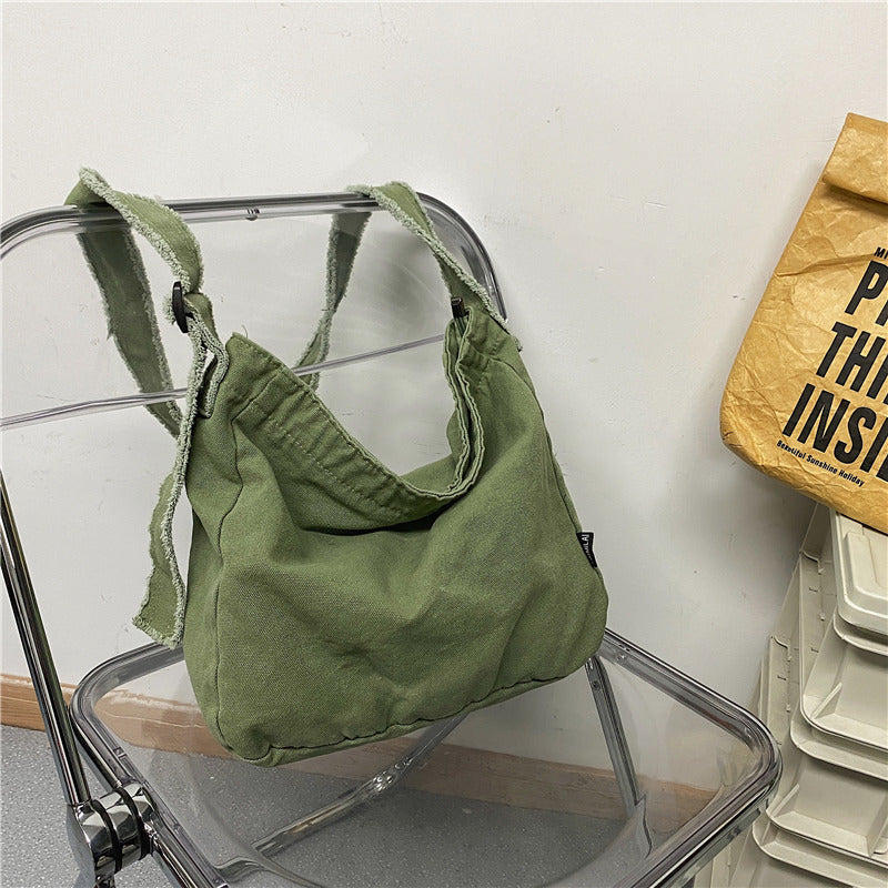 Washed Canvas Raw Edge Distressed Literary Class Idle Style Simple Bags