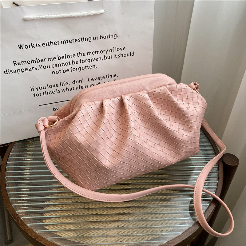 Women's Woven Cloud Solid Color Pleated Trendy Shoulder Bags