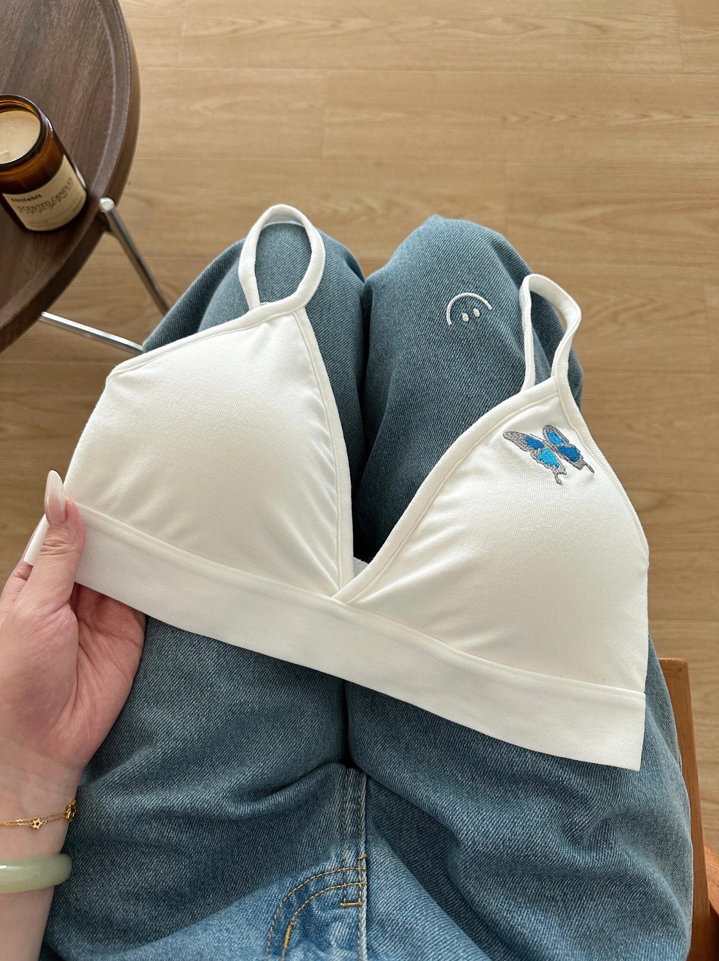 Style Butterfly Printing Triangle Cup Thin Lingerie Sets