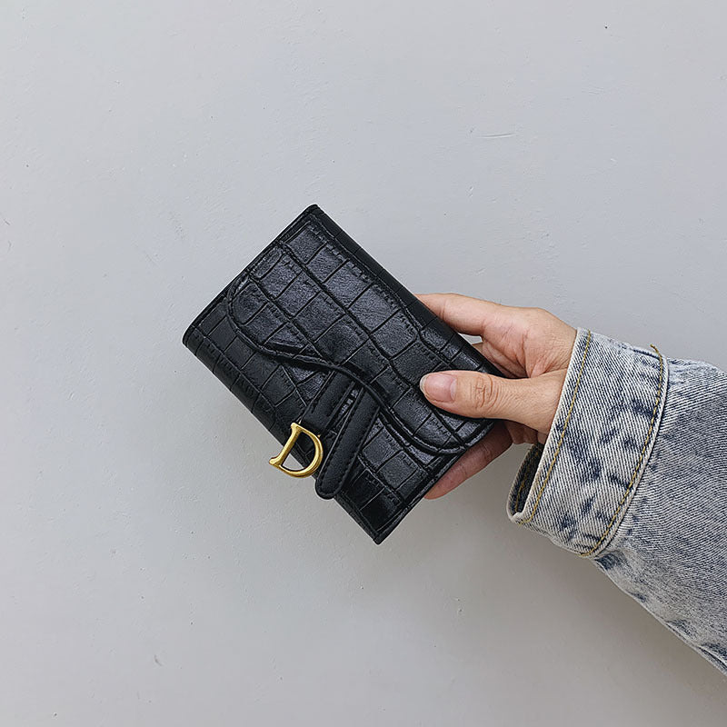 Women's Short Korean Crocodile Embossed Tri Fold Ladies Wallet
