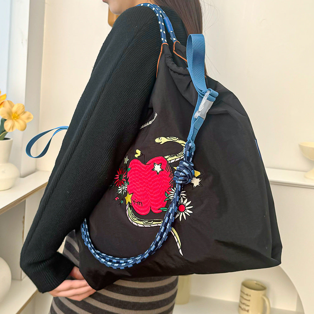 Spring Style Nylon Embroidered Fashion Niche Large Capacity One Women's Shoulder Bag