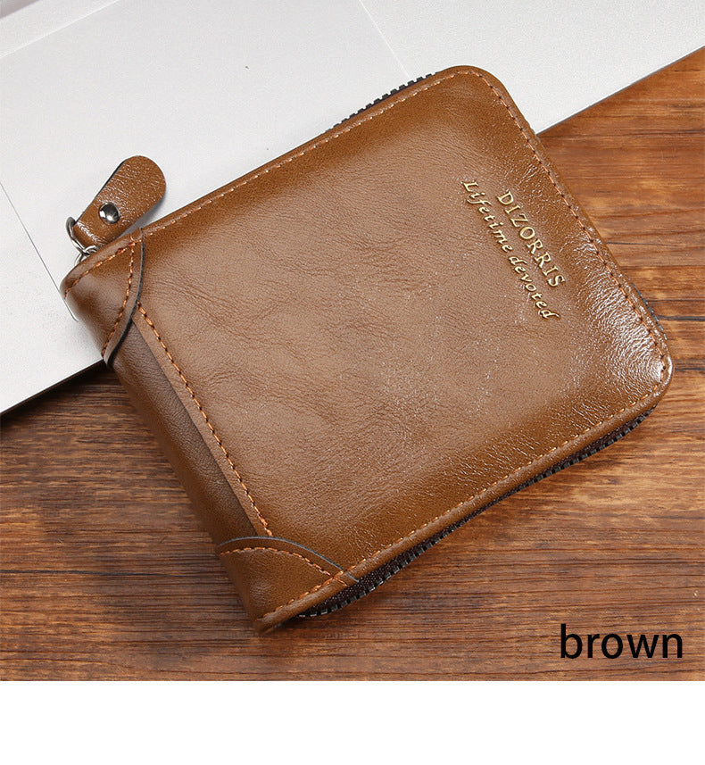 Men's Short Horizontal Zipper Vintage Cubic Men's Wallet