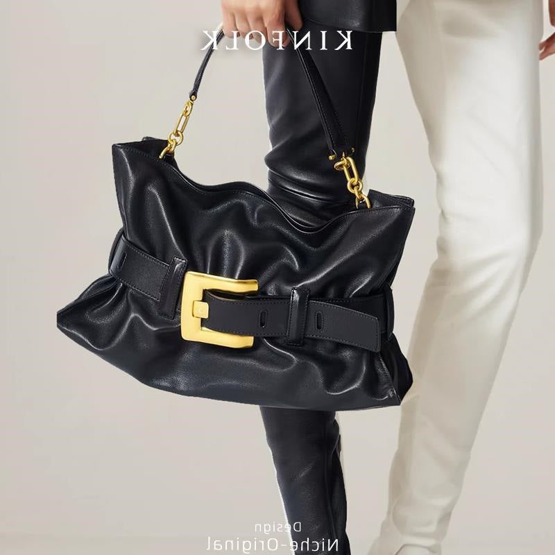 Soft Leather Cloud Crocodile Pattern High Texture Pleated Big Bags