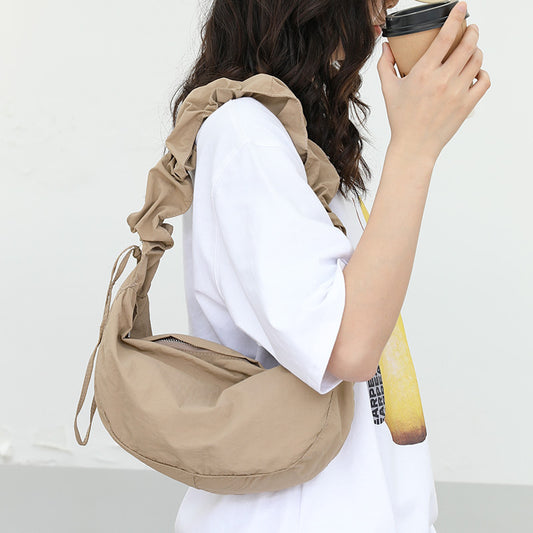 Women's Korean Leisure Artistic Pleated Nylon Dumpling Crossbody Bags