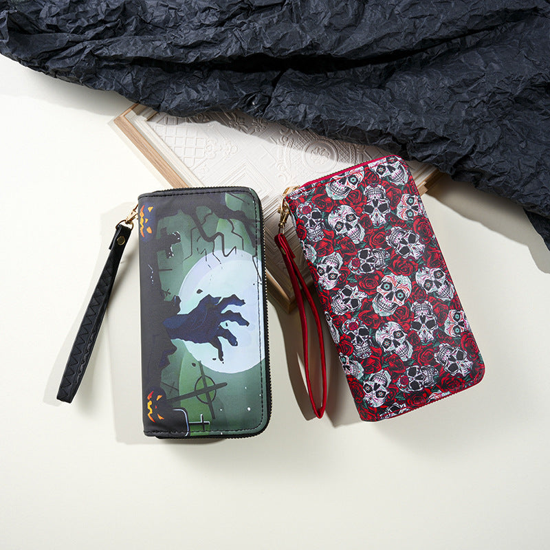 Trendy Printed Double Zipper Halloween Clutch Ladies Wallet