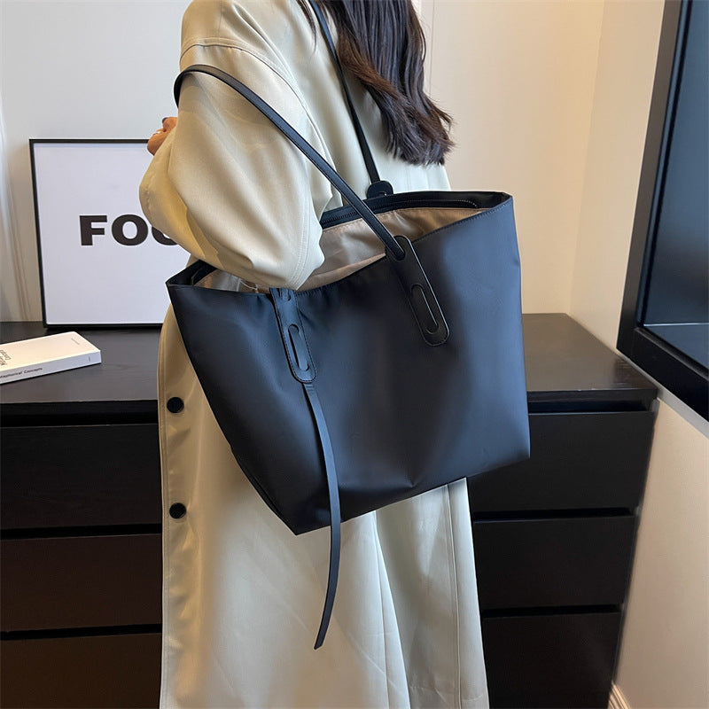 Cloth Solid Color Retro Large Capacity Simple Women's Shoulder Bag