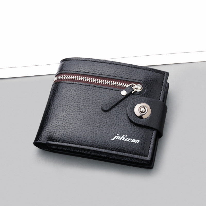 Men's Magnetic Snap Short With Zipper Pocket Folding Men's Wallets