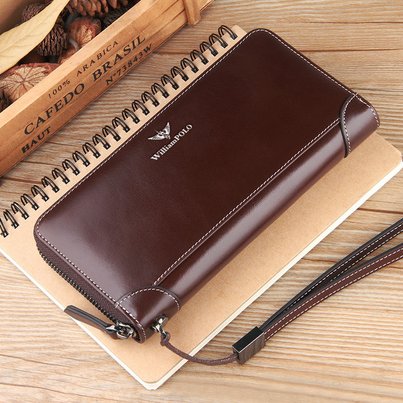 Men's Emperor Paul Long Genuine Leather Green Simple Business Men's Wallet