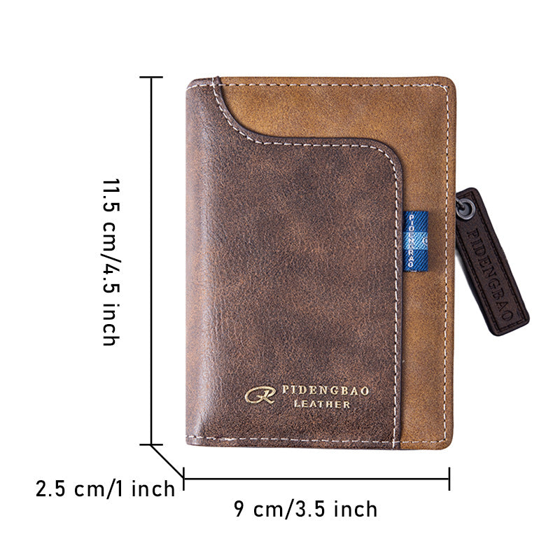 Men's Large Capacity Vertical Leather Stitching Zipper Cash Bags