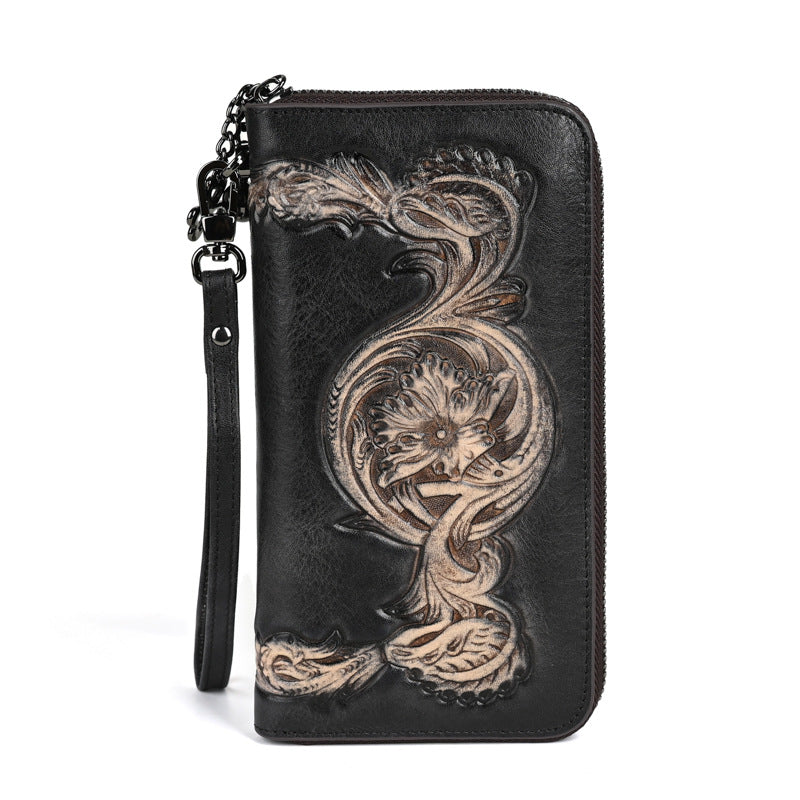Women's Layer Cowhide Multifunctional Zipper Clutch Vintage Ladies Wallet