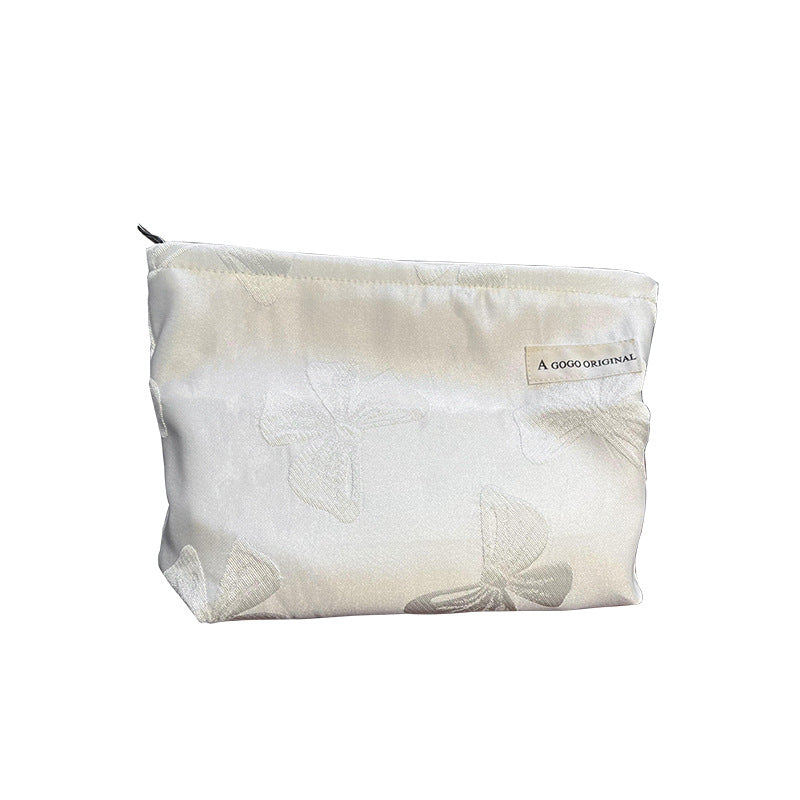 Solid Color Large Capacity Portable Liner Bow Makeup Bag