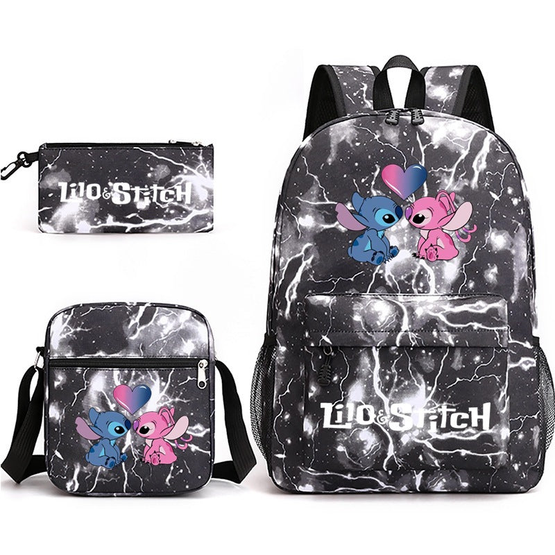 Star Stitch Pencil Black Three-piece Set Backpacks