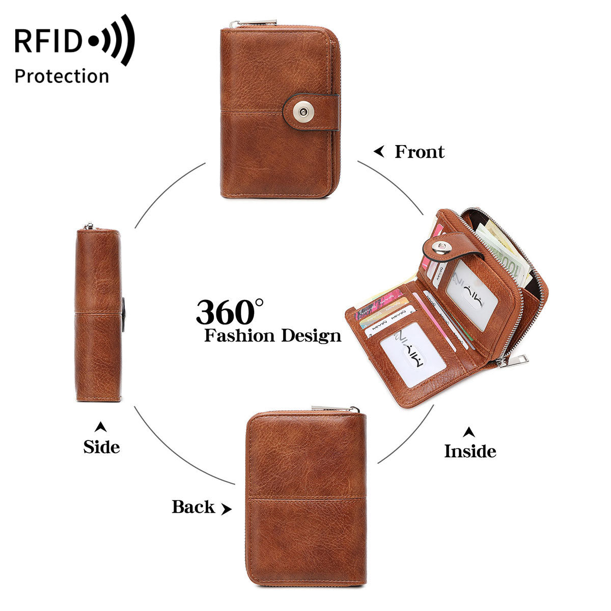 Women's Multiple Slots Zipper Hasp Retro Fashion Ladies Wallet