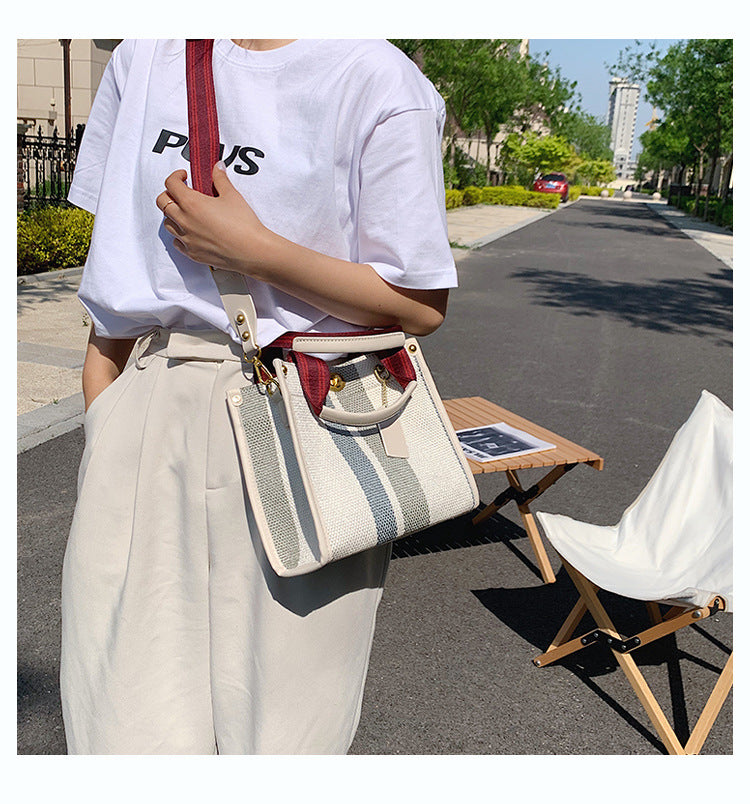 Elegant Women's Fashionable Canvas Striped Broadband Handbags