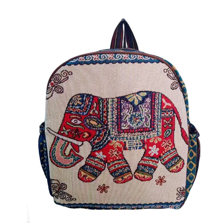 Style Gold Silk Embroidered Elephant National Backpacks