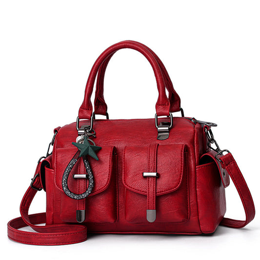 Solid Color Simple Authentic Leather Tactile Feel Tassel Shoulder Bags
