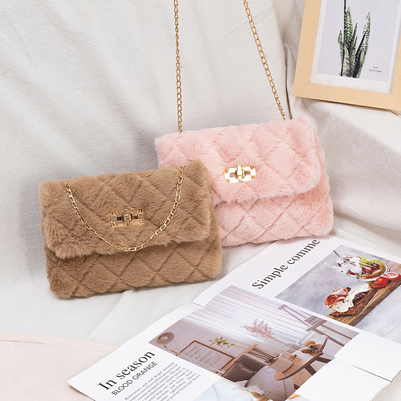 Charming Women's Furry Fashionable Korean Chain Crossbody Bags