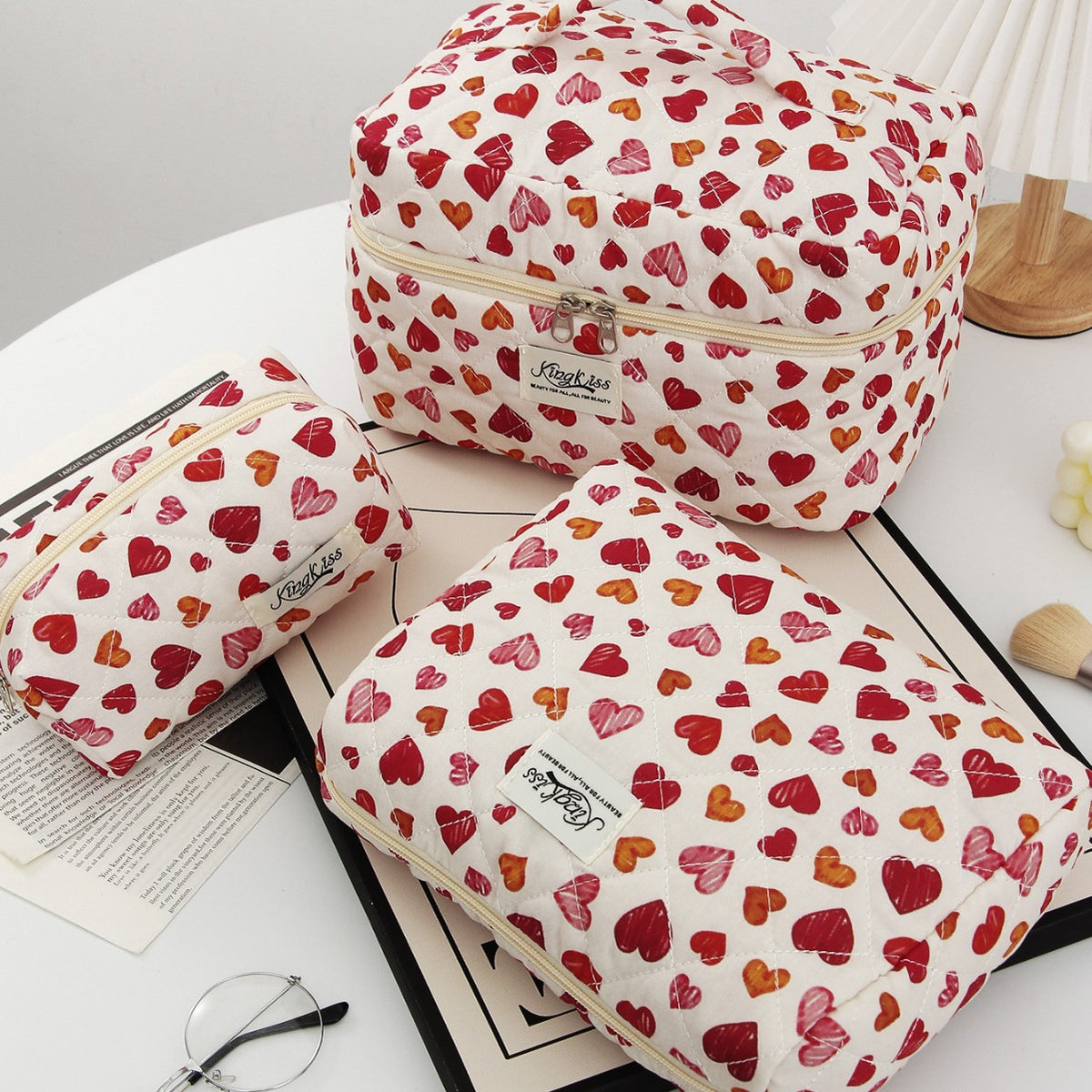 Cloth Liner Good-looking Cute Love Quilted Large Capacity Wash Cosmetic Bags