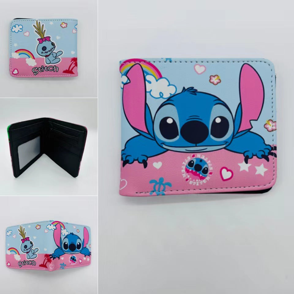 Cute Cartoon Stitch Short Anime Blue Long Ears Coin Purses