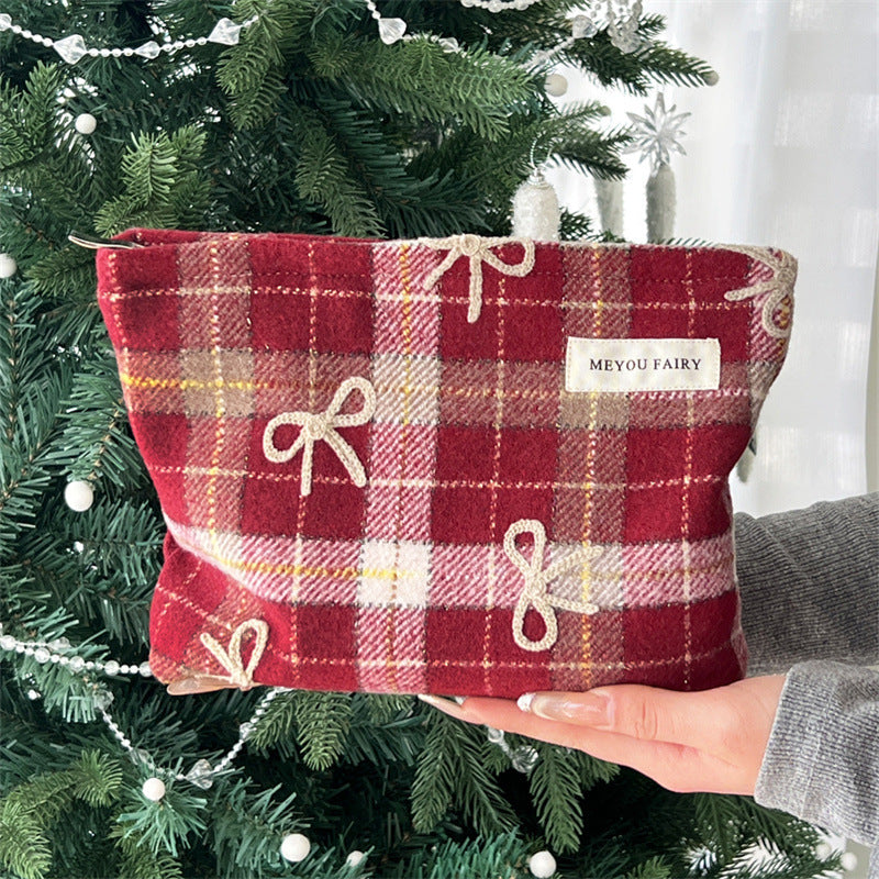 Bow Plaid Valentine's Day Gift Wash Liner Makeup Bag