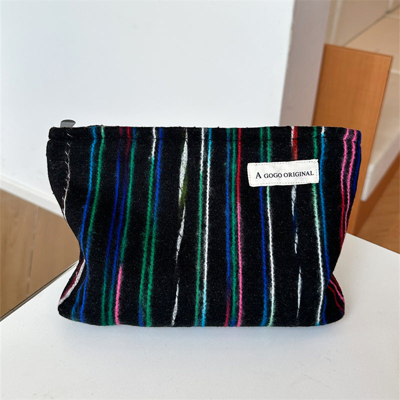 Striped Contrast Color Korean Style Canvas Three-dimensional Commuter Large Capacity Makeup Bag