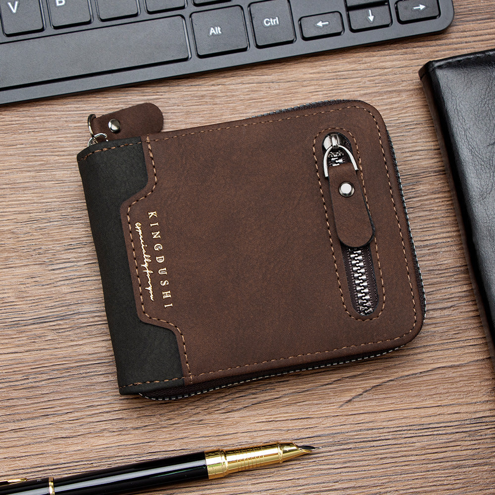 Men's Stitching Contrast Color Short Scarf Large Capacity Multiple Slots Hinge Men's Wallet