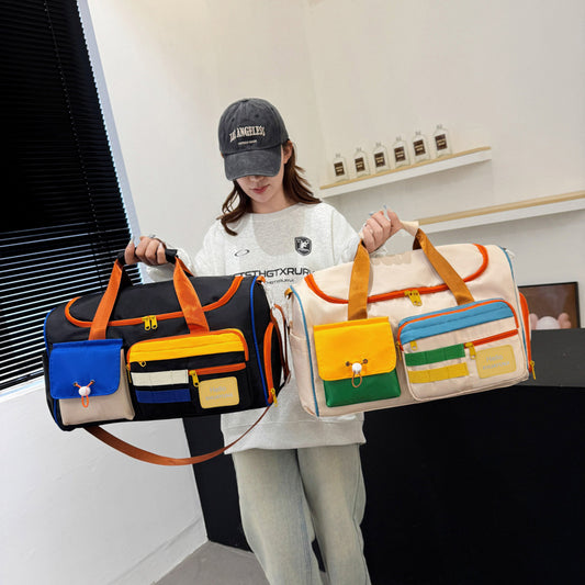 Versatile Contrast Color Fashion Portable Large Travel Bags