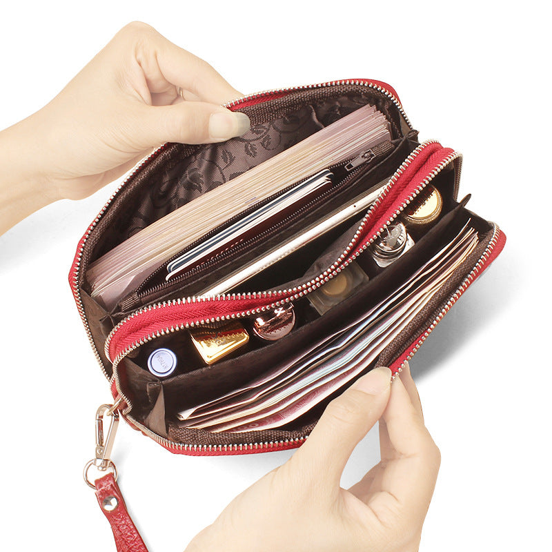 Women's Leather Fashion Embossed Clutch Solid Color Large Capacity Double Ladies Wallet
