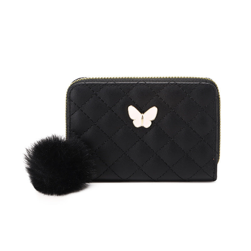 Women's Fashion Butterfly Personalized Hairy Ball Ladies Wallets