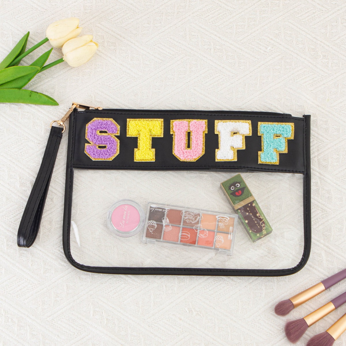 Storage Transparent Zipper Embroidery Lettered Make-up Makeup Bag