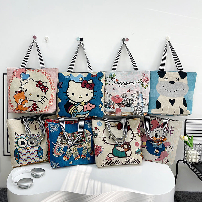 Group Purchase Large Canvas Business Live Cartoon Animal Elephant Shoulder Bags