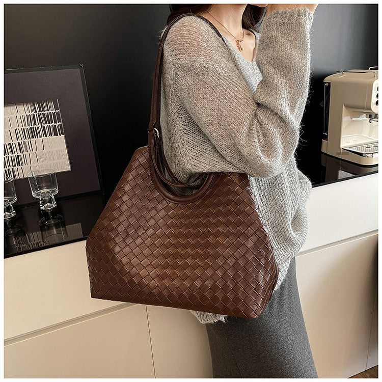 Retro Imitation Woven Pattern Simple Large Capacity Shoulder Bags