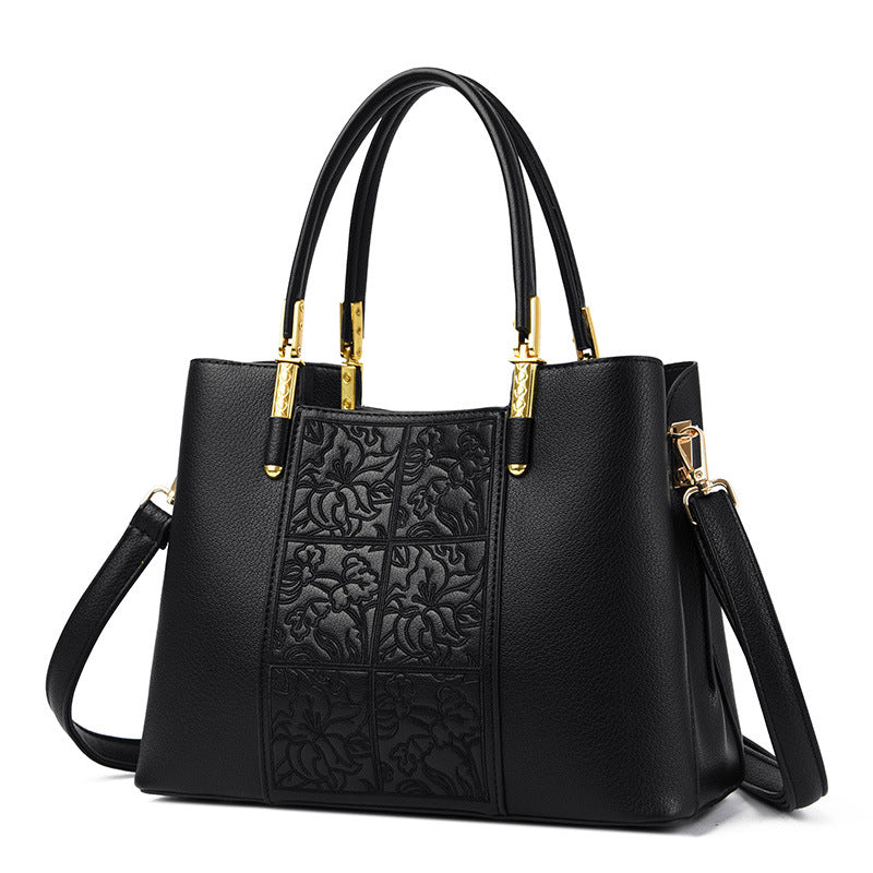 Women's Genuine Leather Embroidered Chinese Style Mother's Large Handbags