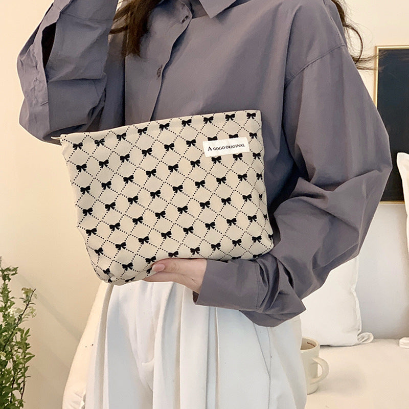 Sweet Bow Portable Toiletry Clutch Canvas Cosmetic Bags