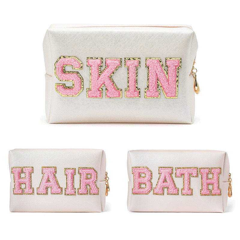 Towel Embroidery Letter Octagonal Storage Portable Cosmetic Bags