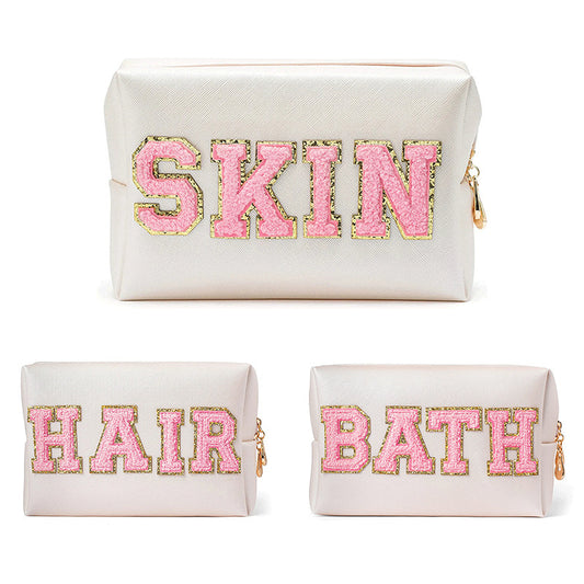 Towel Embroidery Letter Octagonal Storage Portable Cosmetic Bags
