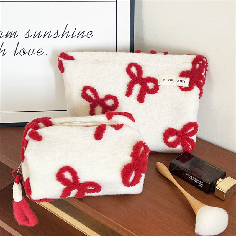 Day Gift Red Bow Portable Skin Care Pillow Cosmetic Bags