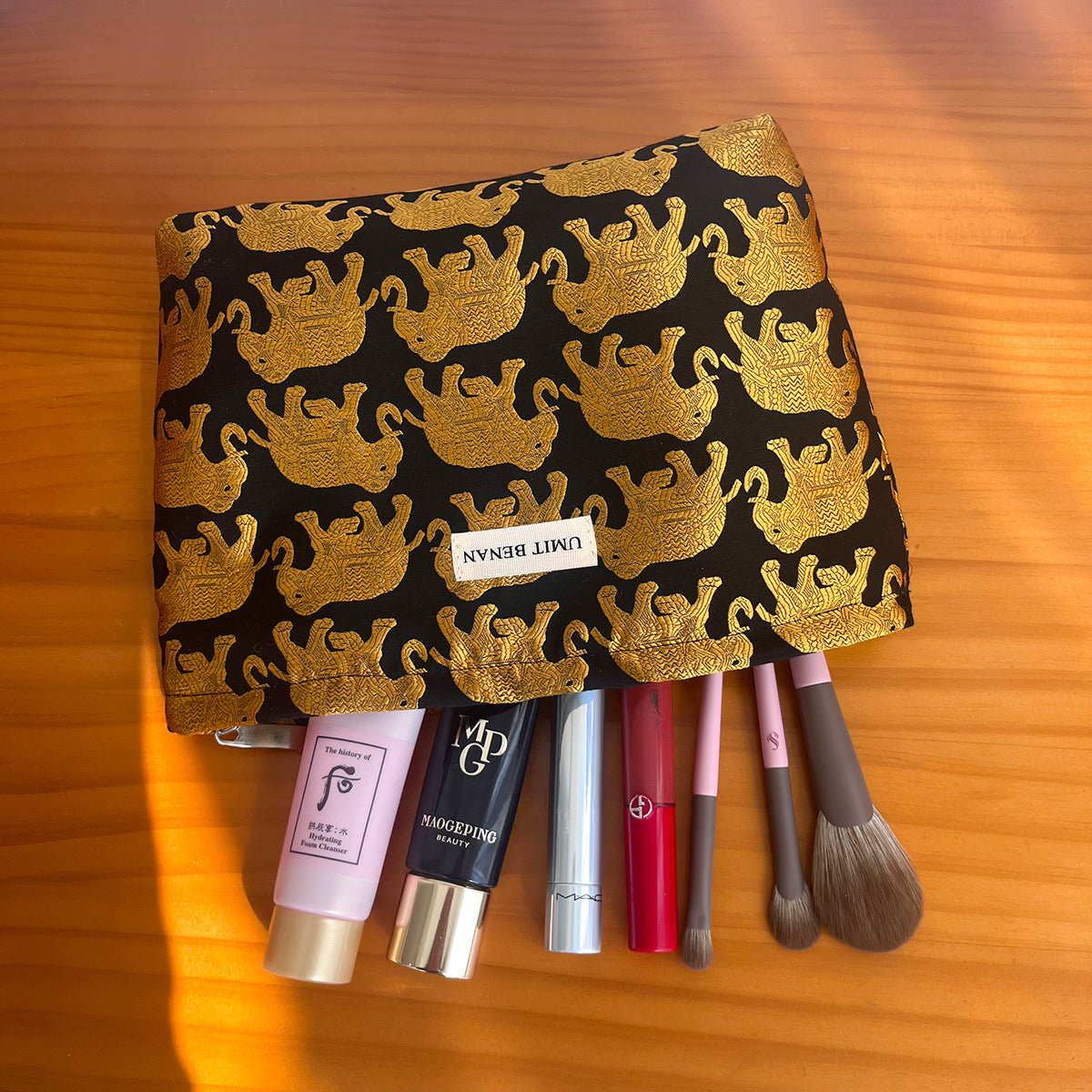 Gold Elephant Pattern Jacquard Lady's Portable Storage Large Capacity Bags