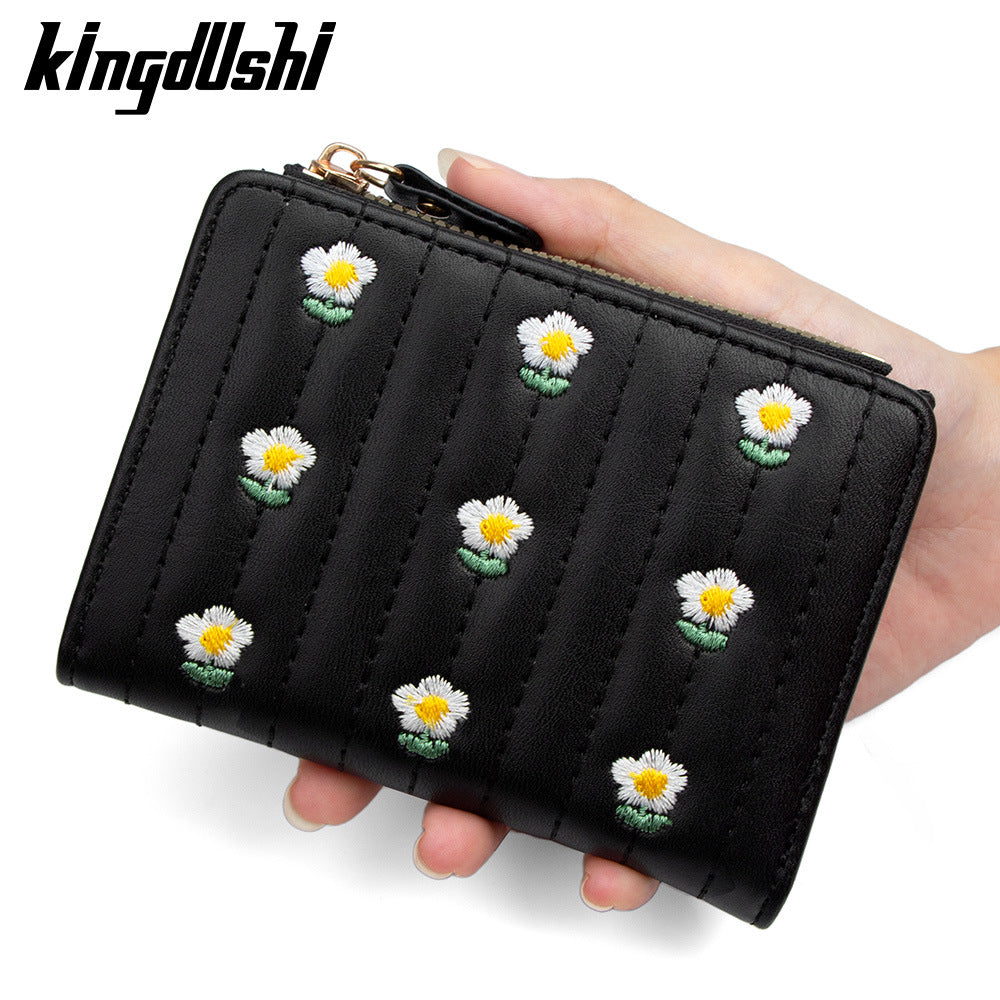 Women's Korean Style Cute Embroidered Simple Short Two Ladies Wallet