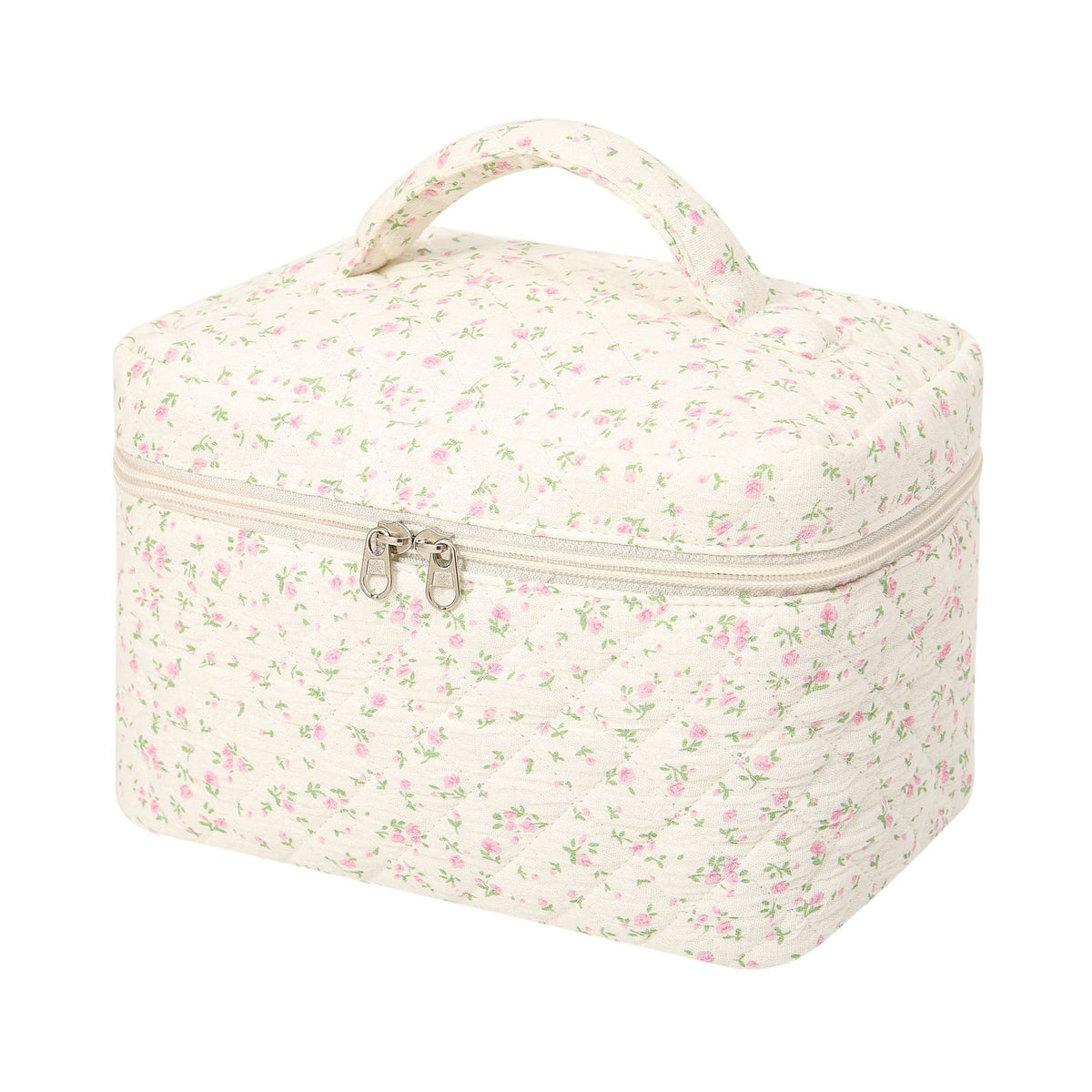 Portable Large Capacity Quilted Floral Cotton Makeup Bag