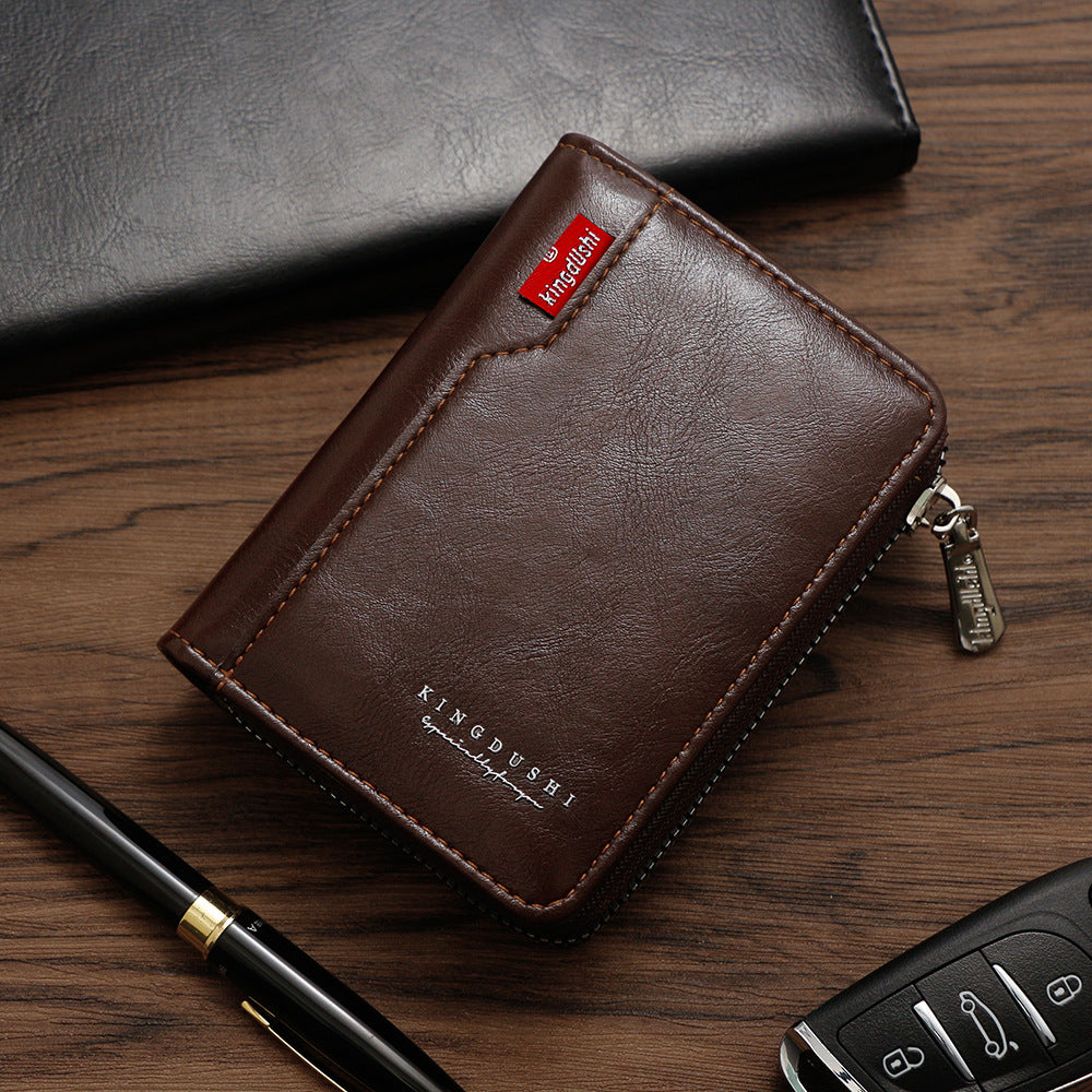 Men's Leather Vertical Design Large Capacity Zipper Hasp Men's Wallet