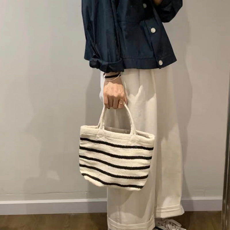 Women's Knitted Striped Canvas Fashion Simple Handbags