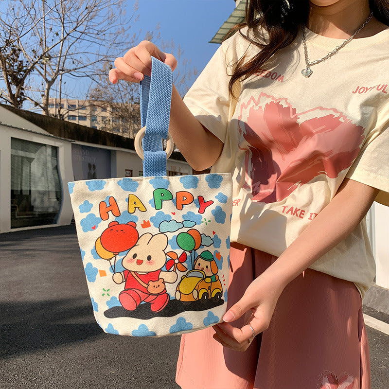 Cartoon Canvas Female Lunch Box Ethnic Handbags