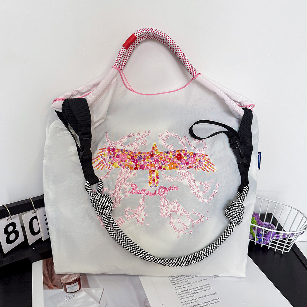 Environmental Protection Embroidery Shopping Nylon Cloth Flower Hand-held Minority Bags