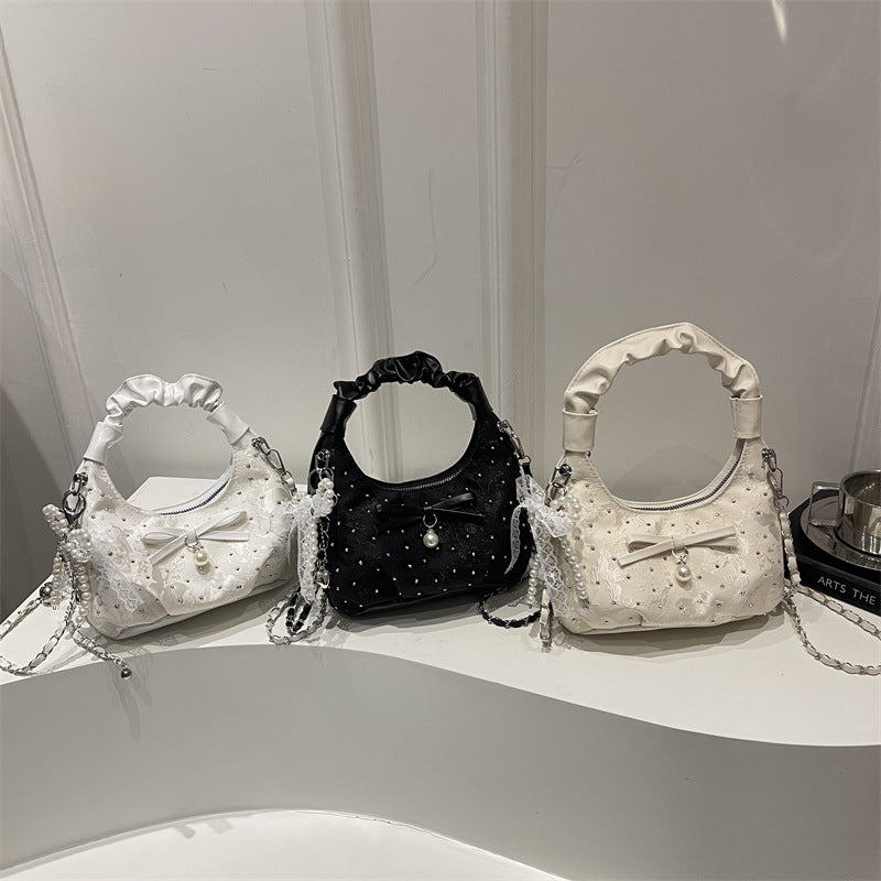 Women's Diamond Bow Western Style Chain Pleated Handbags