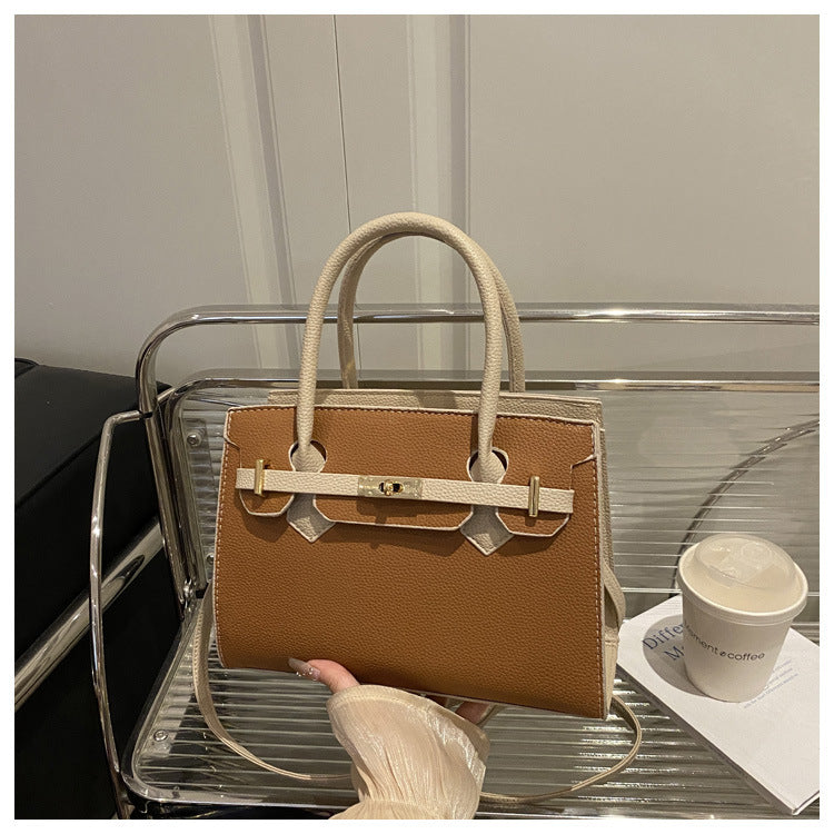 Women's Simple Solid Color Fashion Large Capacity Litchi Handbags