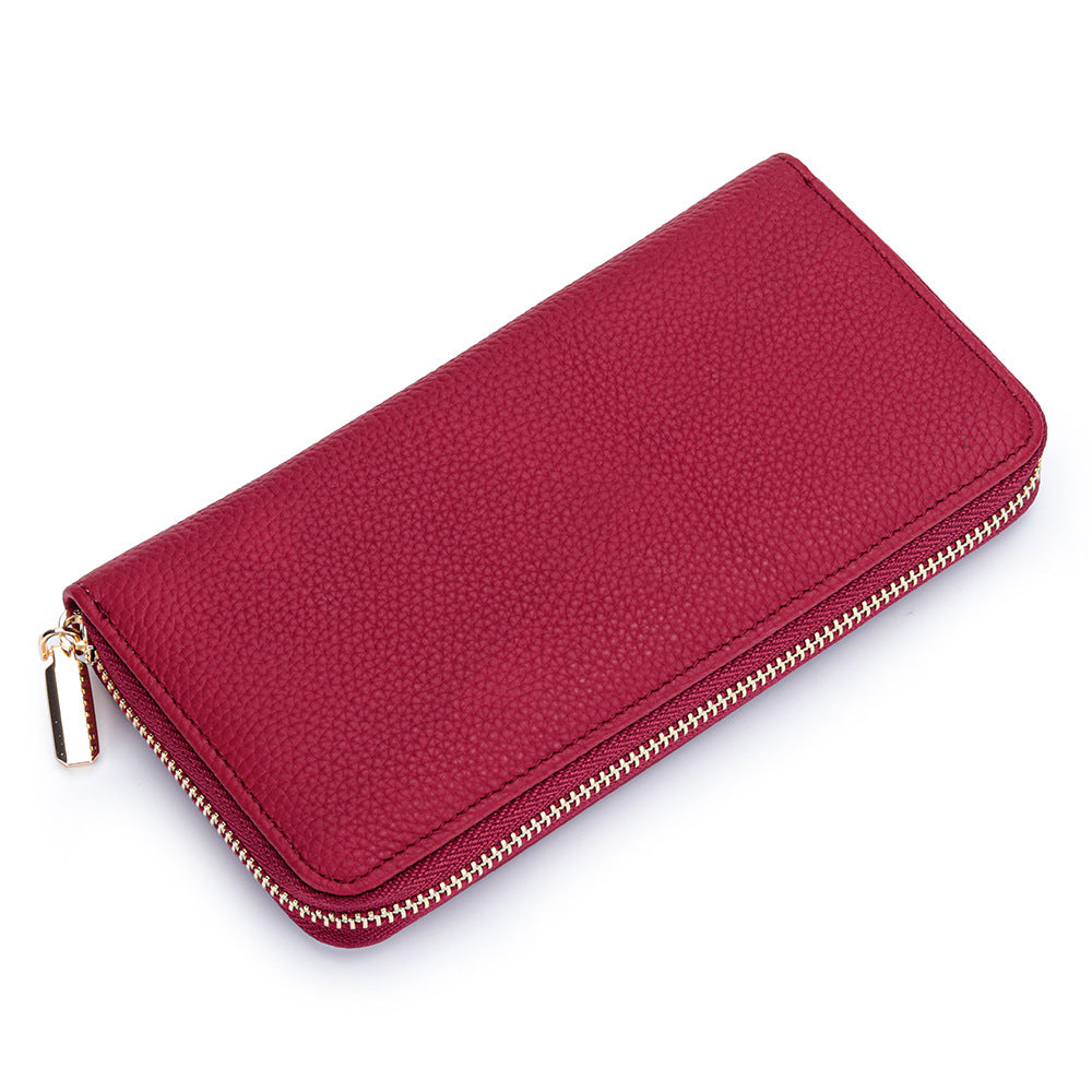 Zipper First Layer Cowhide Large Capacity Ladies Wallet