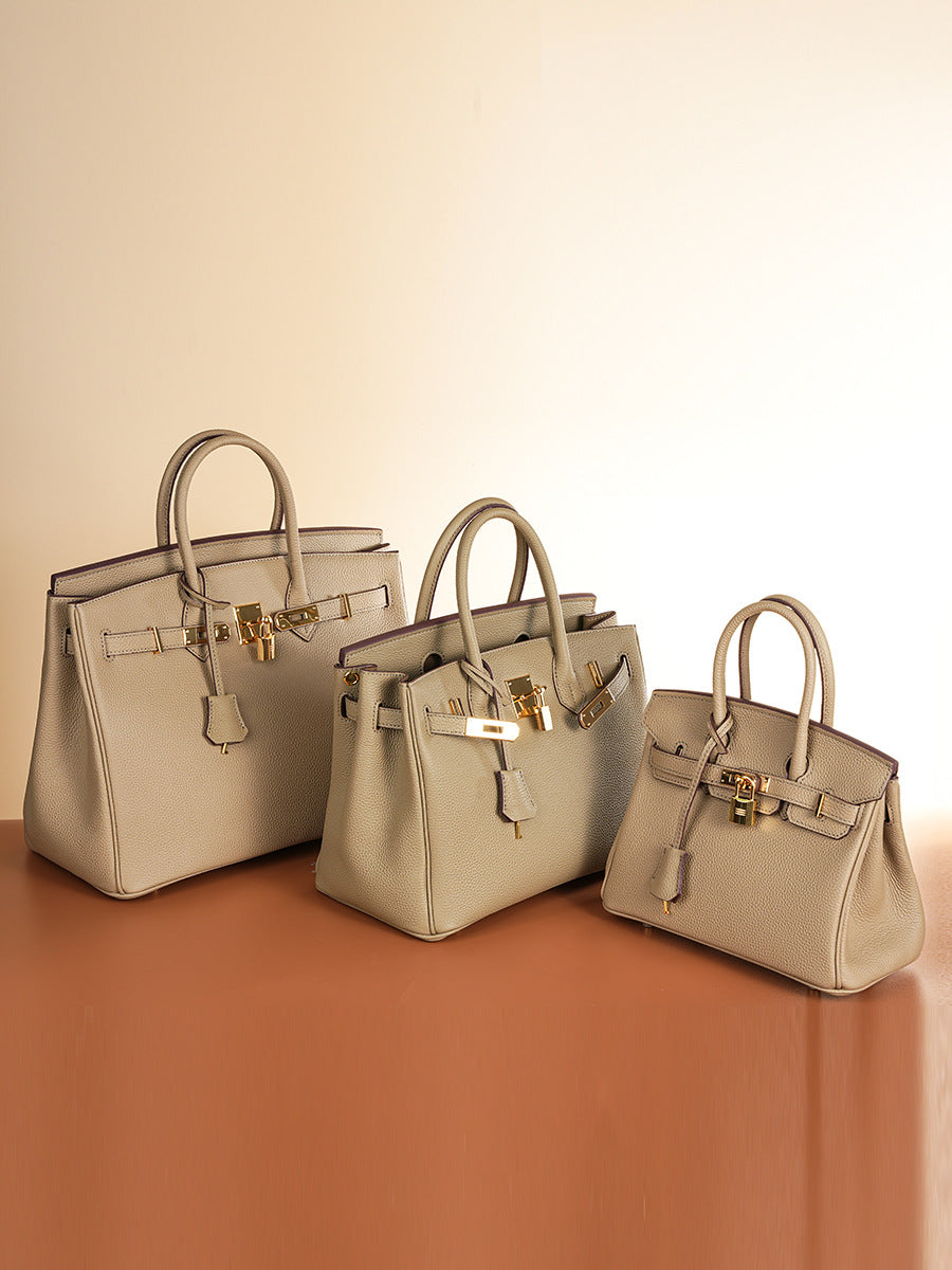 Women's Line First Layer Cowhide Handmade Litchi Grain Handbags