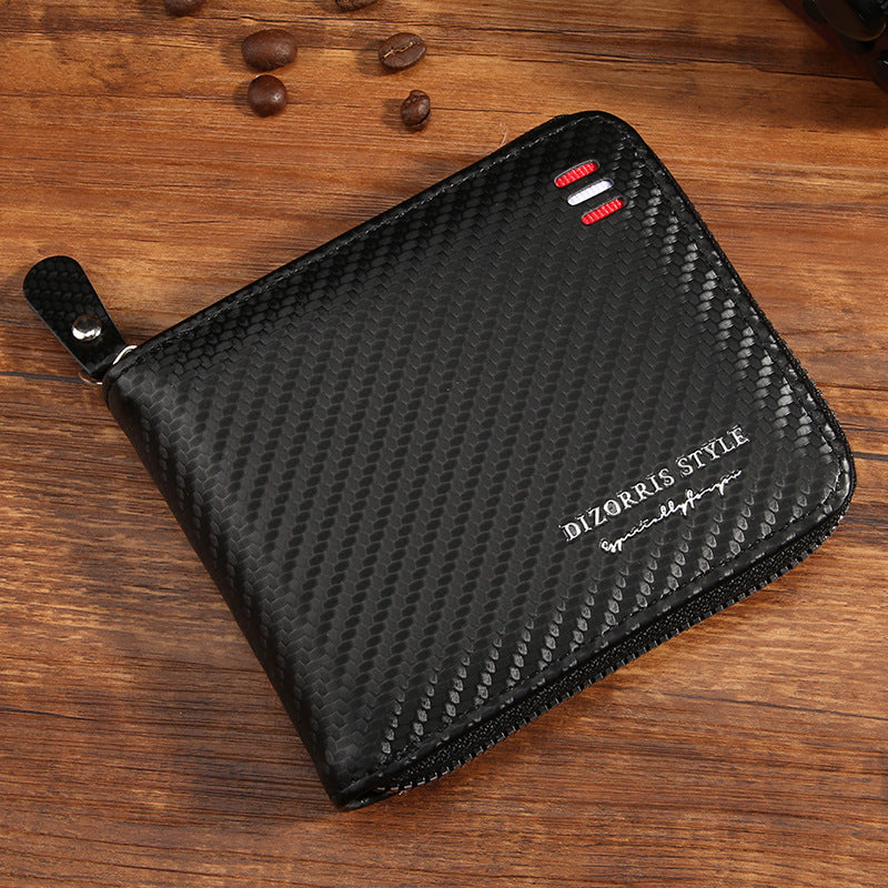 Men's Short Horizontal Zipper Vintage Cubic Men's Wallet