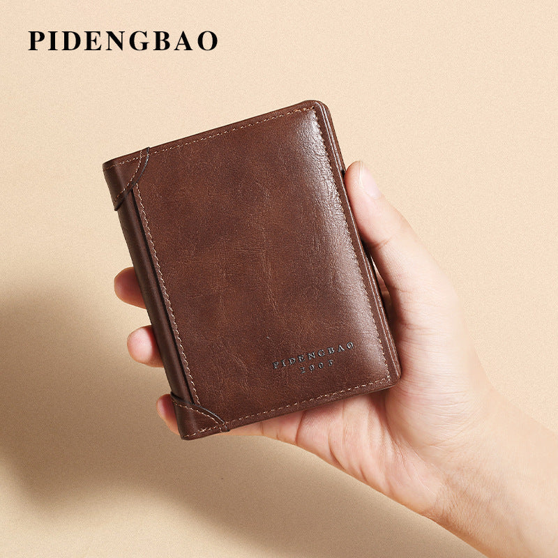 Men's Vintage Short Business Multiple Slots Zipper Men's Wallets